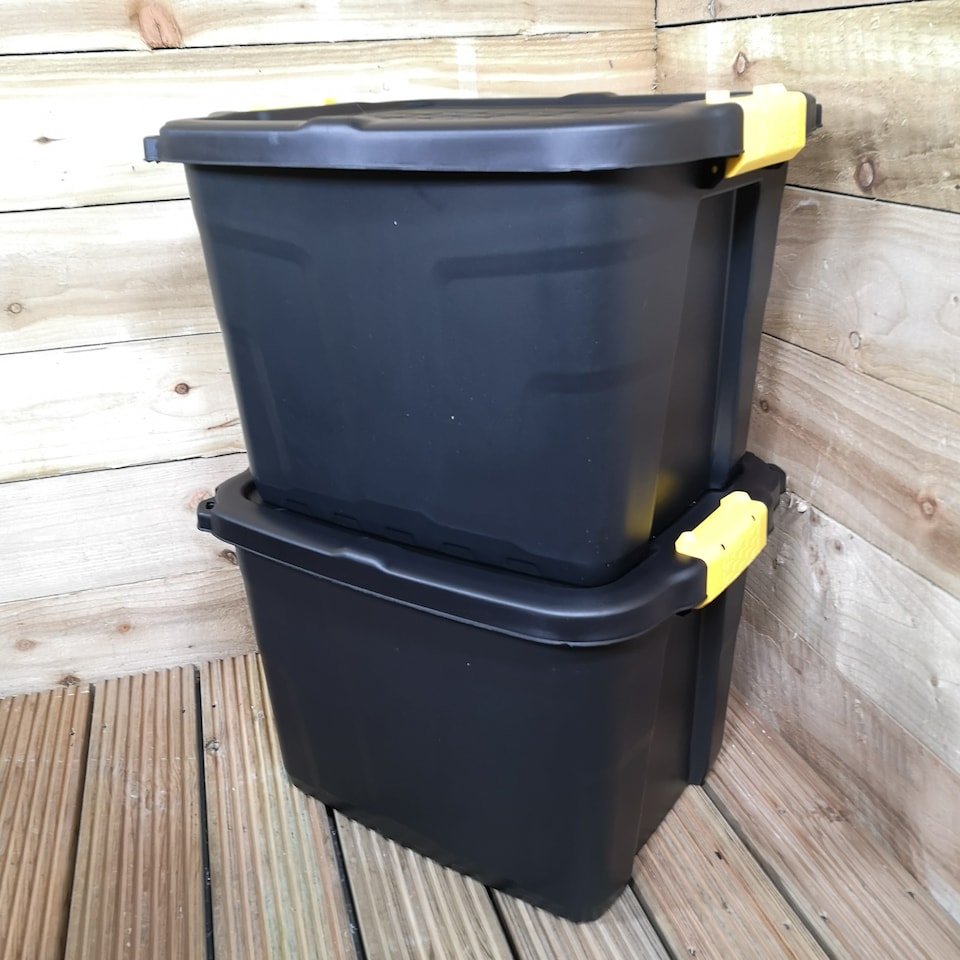 image 1 of 2 x 42L Heavy Duty Storage Tubs Sturdy, Lockable, Stackable and Nestable Design Storage Chests with Clips in Black