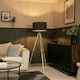image 2 of ValueLights Clipper Painted Natural Floor Lamp with Large Charcoal Drum Shade and LED Bulb