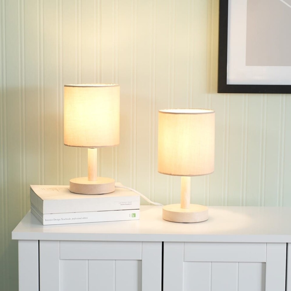 image 1 of ValueLights Nelly Pair of Natural Shade with Wooden Base Bedside Table Lamps