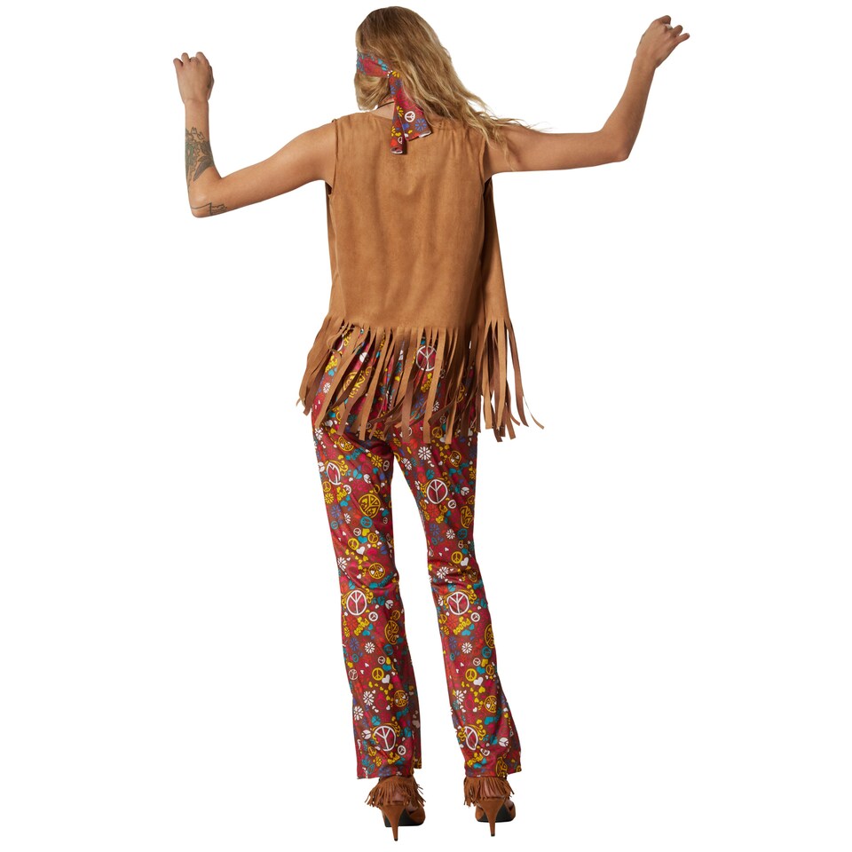 image 1 of Womens Fancy Dress Costume - Hippie Waistcoat, Trousers and Accessories | Multi | colourful | 1