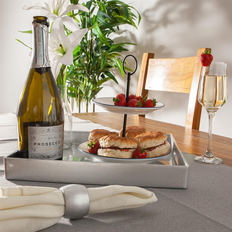 image 1 of Argon Tableware 3x Serving Trays - 33cm - Square Tray Metallic Decorative Breakfast Tray Melamine Food Tray | Silver | Silver | One Size | 3