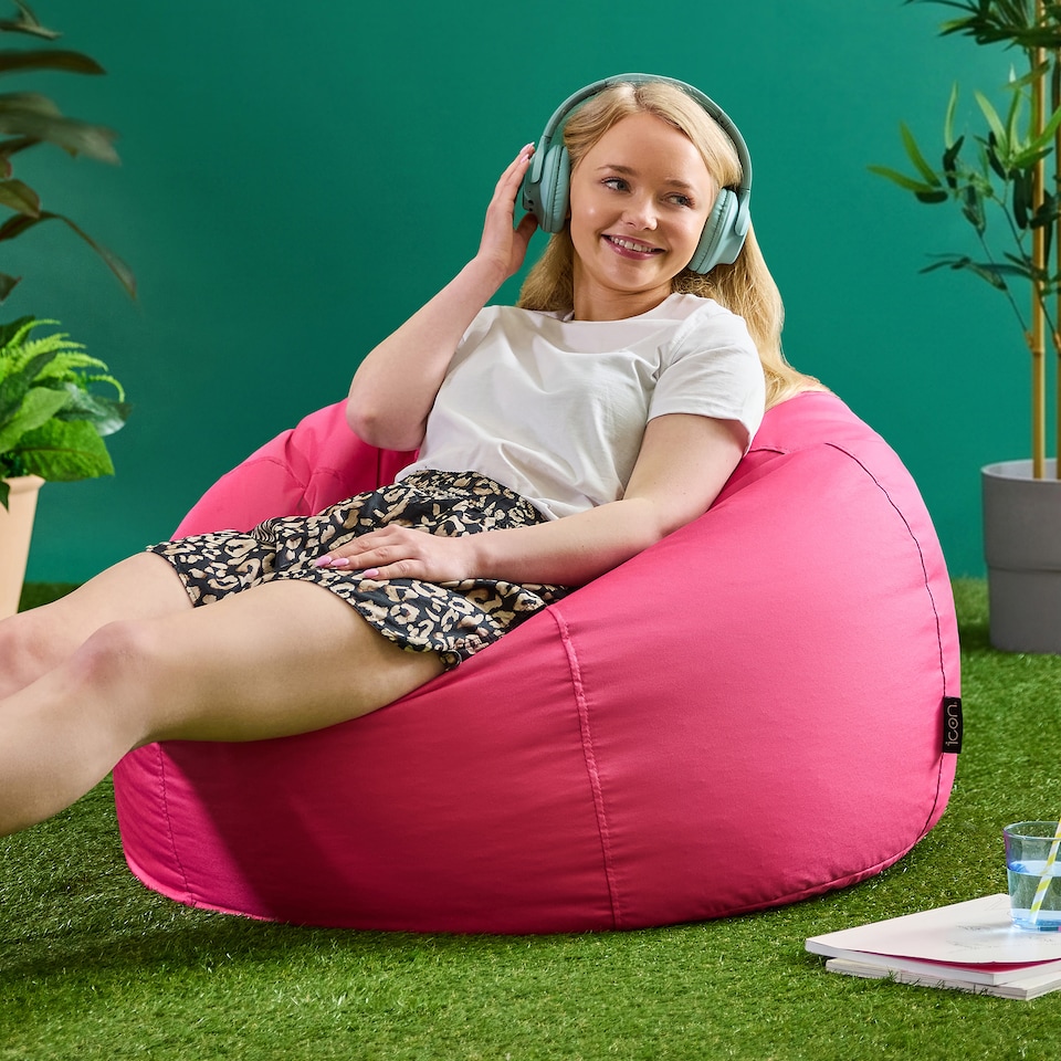 image 1 of icon Kingston Adult Classic Indoor Outdoor Bean Bag & Square Footstool Pouffe Pink