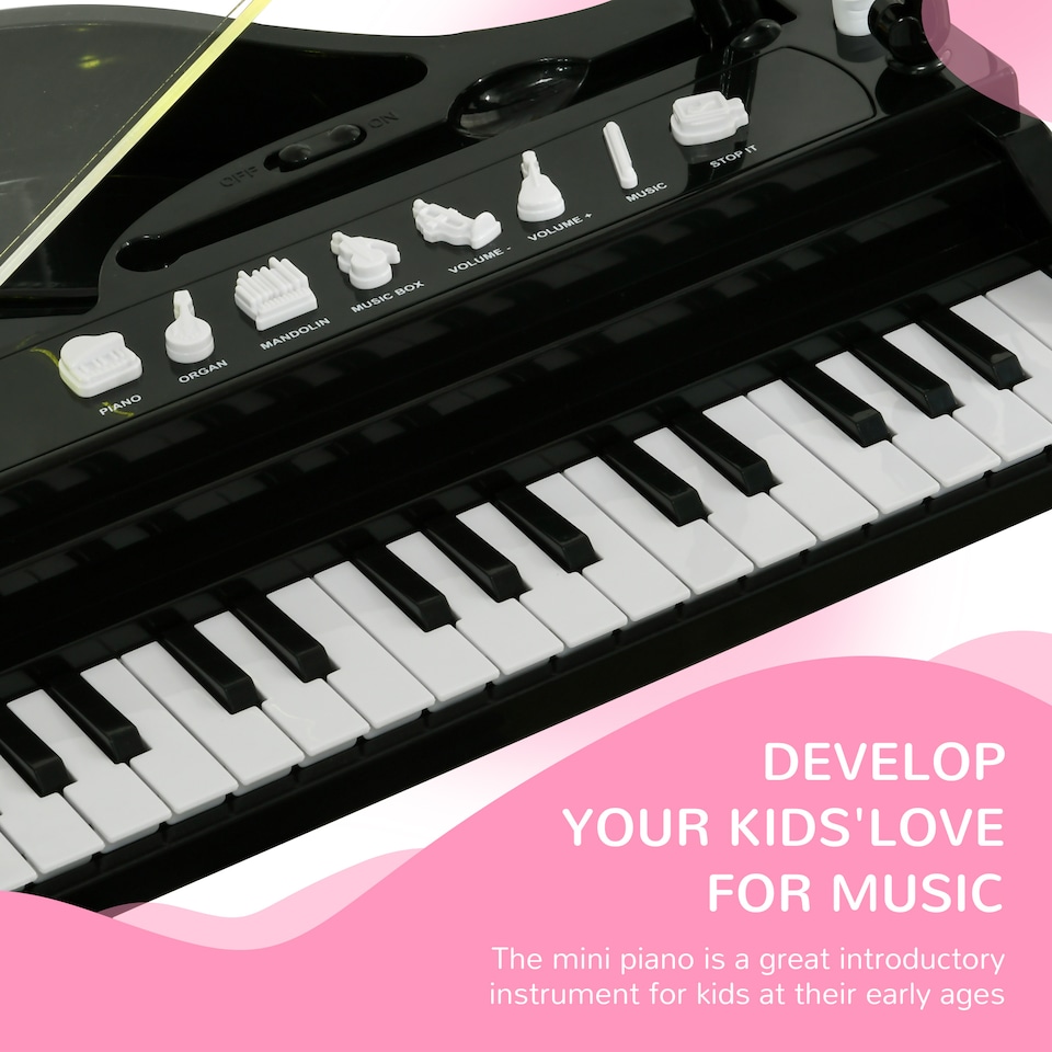 image 1 of AIYAPLAY 32 Keys Kids Piano Keyboard with Stool, Lights, Microphone, Multiple Sounds, Removable Legs, Electronic Musical Instrument for Boys Girls, Black