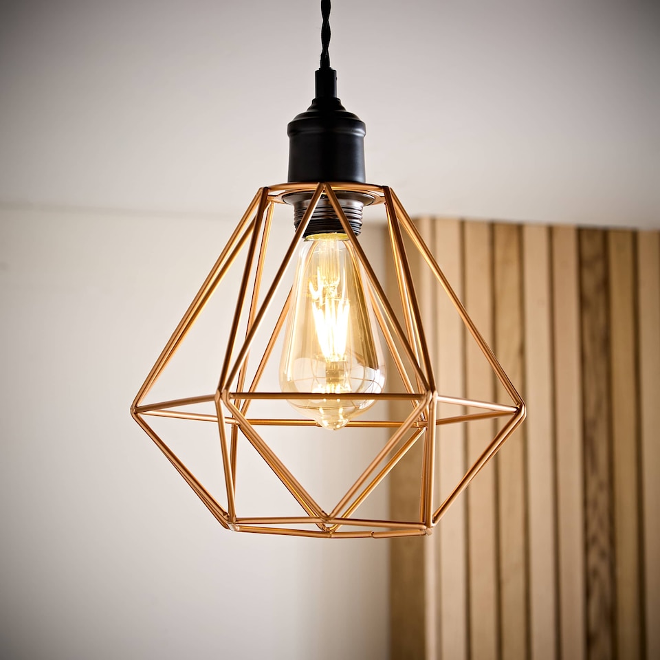 image 1 of ValueLights Modern Geometric Copper Metal Basket Cage Ceiling Pendant Light Shade