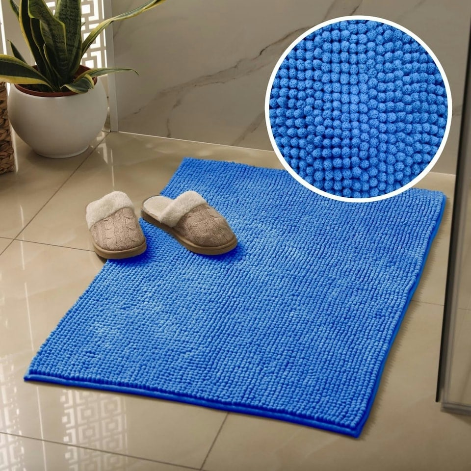image 1 of Chenille Bobble Bath Mat Non-Slip 50 x 80cm - Lupin Blue