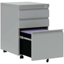 Vinsetto 3-Drawer Filing Cabinet, Mobile Metal File Cabinet with Lock and 5 Wheels for A4 Legal Letter Sized Hanging File Folders, Under Desk Drawers, Pre-Assembled Body, 39 x 48 x 60 cm, Grey