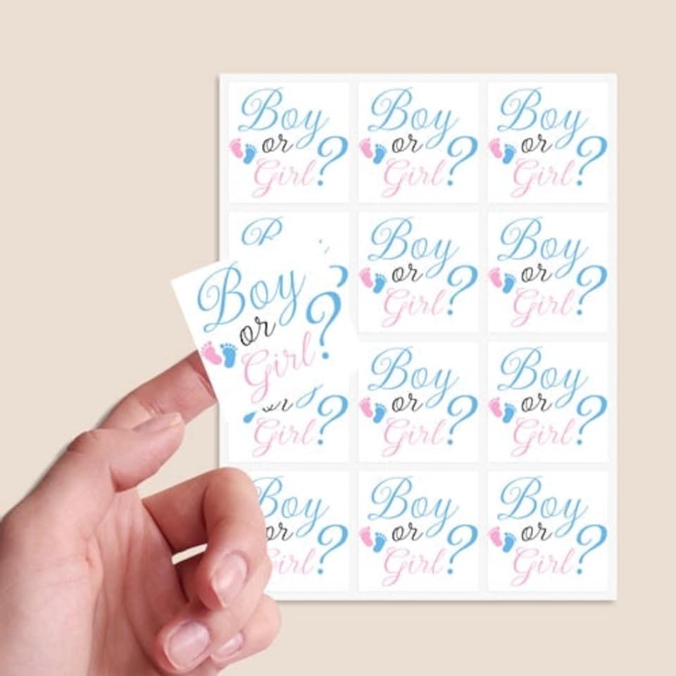 image 1 of Boy or Girl Gender Reveal Square Stickers 65mm - Sheet of 12