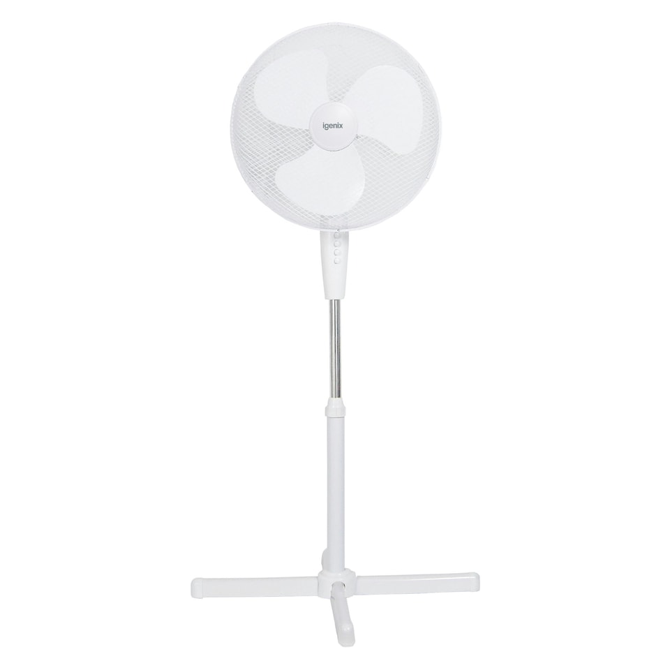 image 1 of Igenix DF1655 Pedestal Fan, 16 Inch, 50 W, Oscillating, 3 Speeds, White