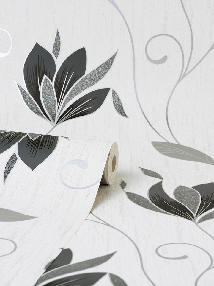image 1 of Crown M1719 Synergy Floral Wallpaper, Black