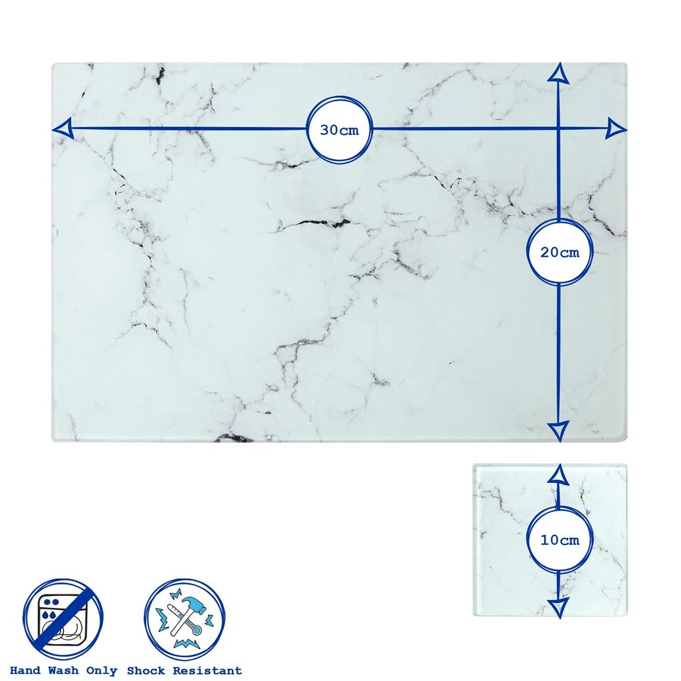 image 1 of Harbour Housewares Black Marble Glass Table Set - Rectangular Placemats + Coasters - 30 x 20cm Black