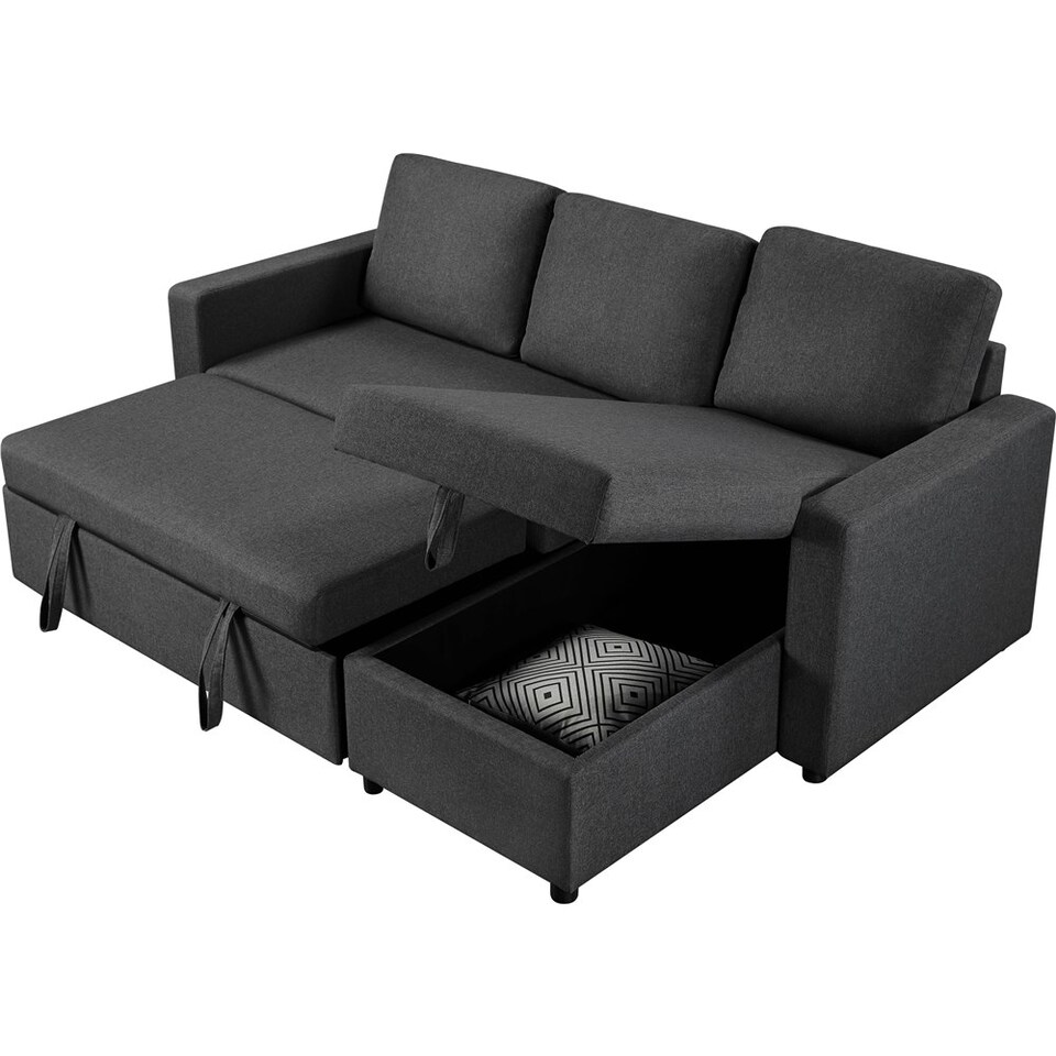image 1 of Yaheetech Sectional Sofa with Chaise L-Shaped Sofa Bed and Pull Out Bed Storage