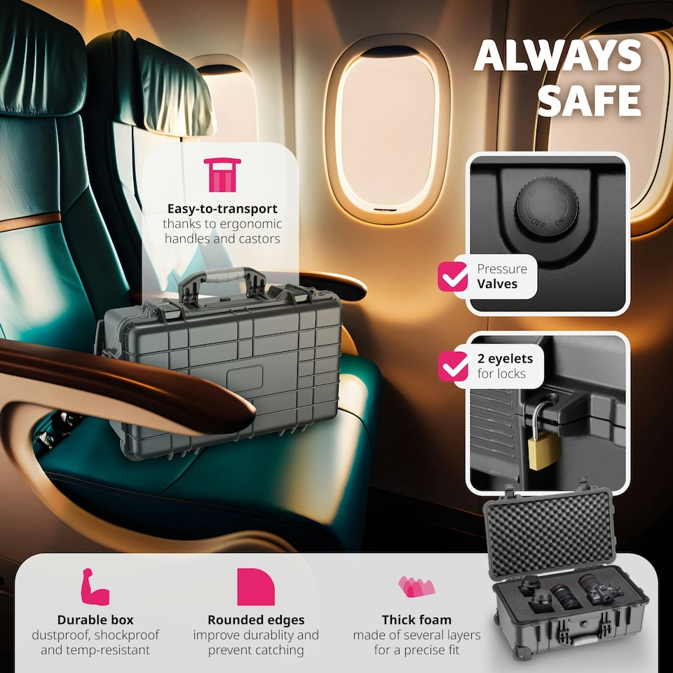 image 1 of Camera Case - hard shell, foam inserts, waterproof, telescopic handle | Black | M | 1