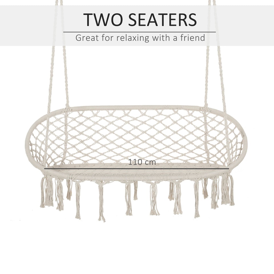 image 1 of Outsunny Hanging Hammock Chair Macrame Seat for Patio Garden Yard Cream White | Cream