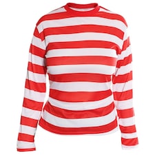 Red and White Striped Long Sleeve Top Red | S