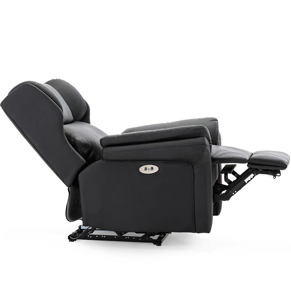 image 1 of Electric Recliner Chair Wingback Design & USB Port In Bonded Leather (Black)