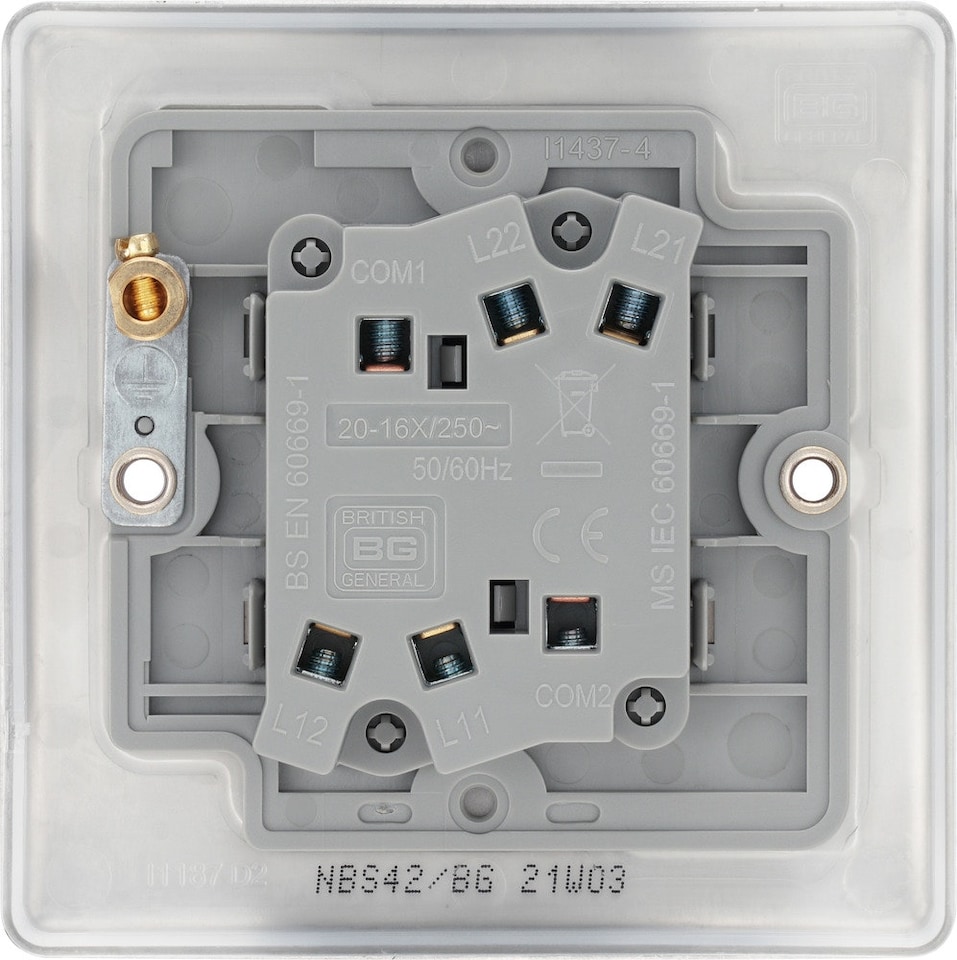 image 1 of BG Nexus Metal 20A Double Wall Light Switch, 2 Way, Brushed Steel