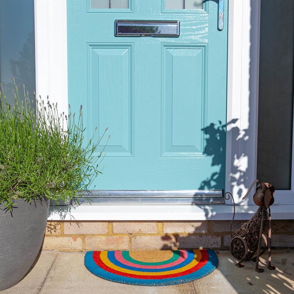 image 1 of Nicola Spring Coir Half Moon Door Mat - 60 x 40cm - Rainbow Pastel
