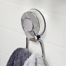 Showerdrape SuctionLoc Chrome Suction Wall Mounted Robe Hook with Mounting Disc | Silver | 1