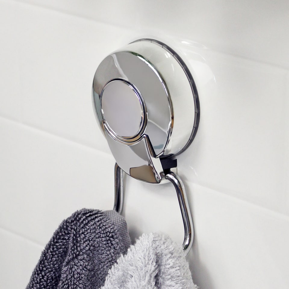image 1 of Showerdrape SuctionLoc Chrome Suction Wall Mounted Robe Hook with Mounting Disc | Silver | 1
