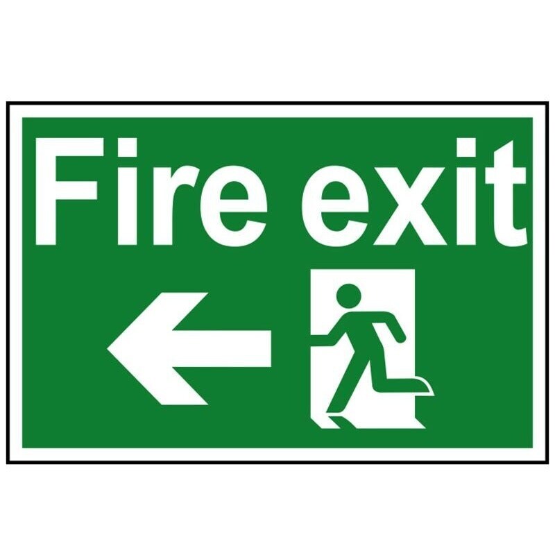 Scan Fire Exit Running Man Arrow Left - Pvc Sign 300 X 200mm - Multi Colour - 200 x 300mm