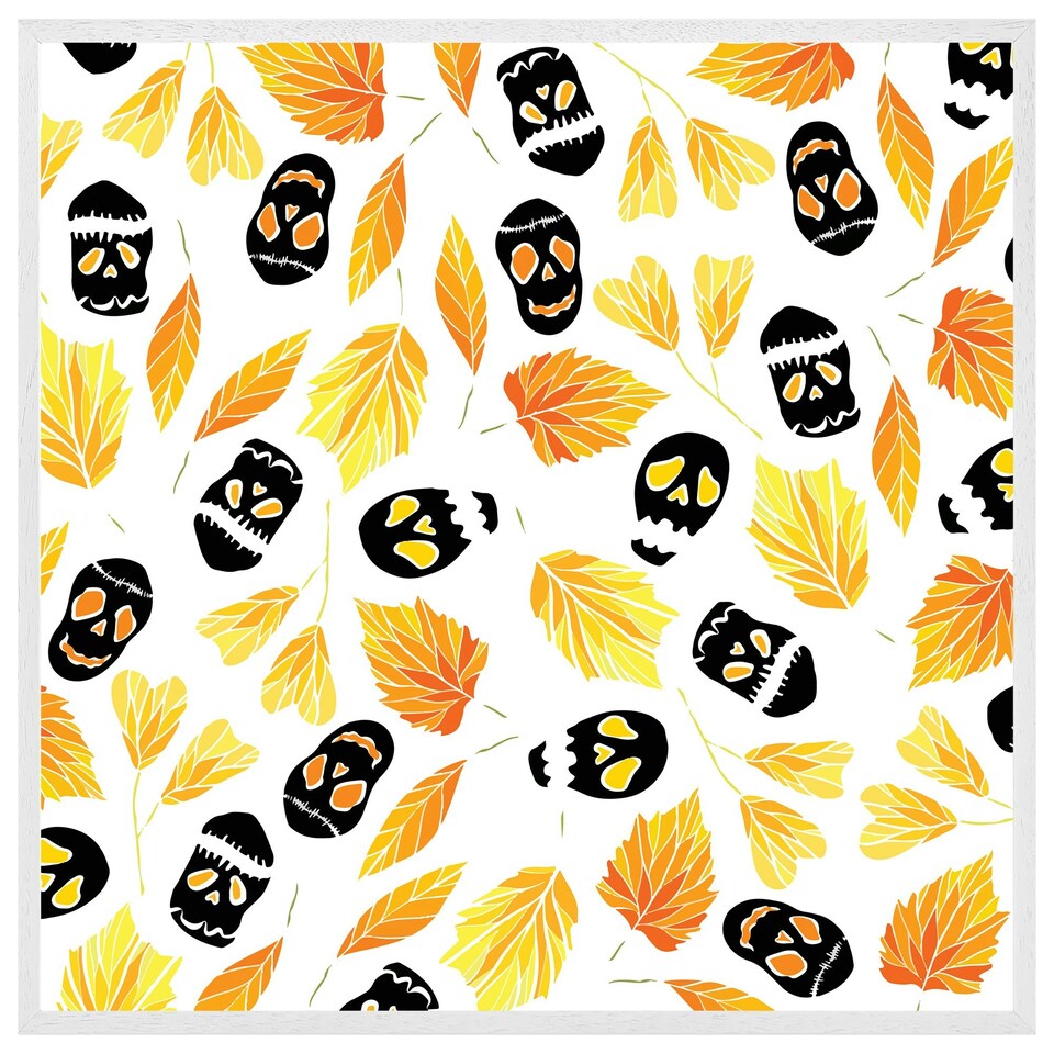 image 1 of Autumn leaves & halloween skulls (Picutre Frame) White | L