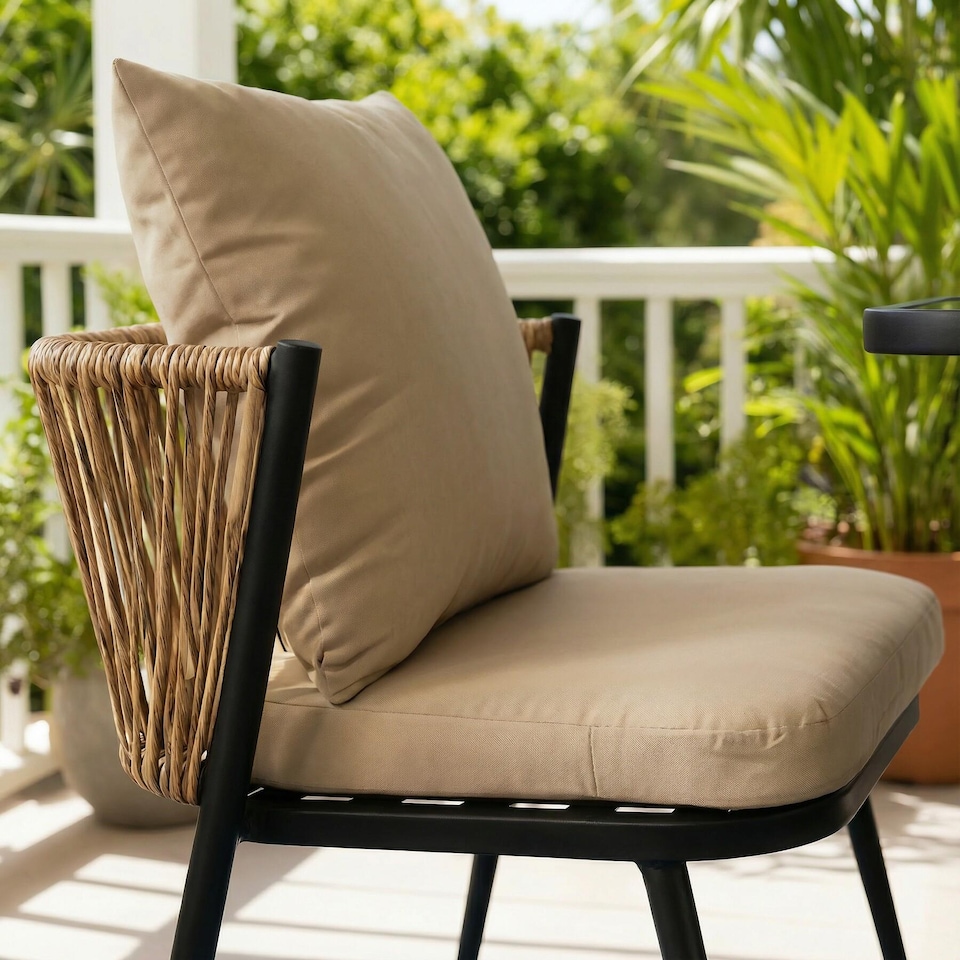 image 1 of Valena Patio Garden Bistro Set 3 Piece Rattan Outdoor Furniture Table & Chairs