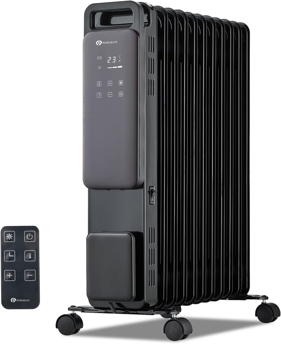 PureMate 2500W Digital Oil Filled 11 Fin Radiator - Black