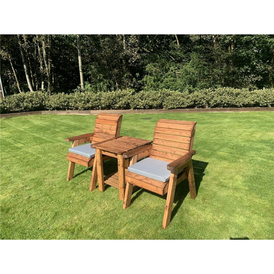image 1 of Deluxe 2 Chair & Table Outdoor Set With 2 x Chair Cushion Grey