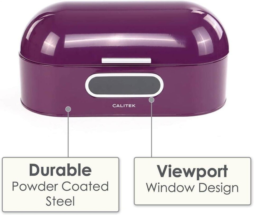 image 1 of CALITEK Retro Bread Bin Round Top Kitchen Counter Coated Carbon Steel Purple