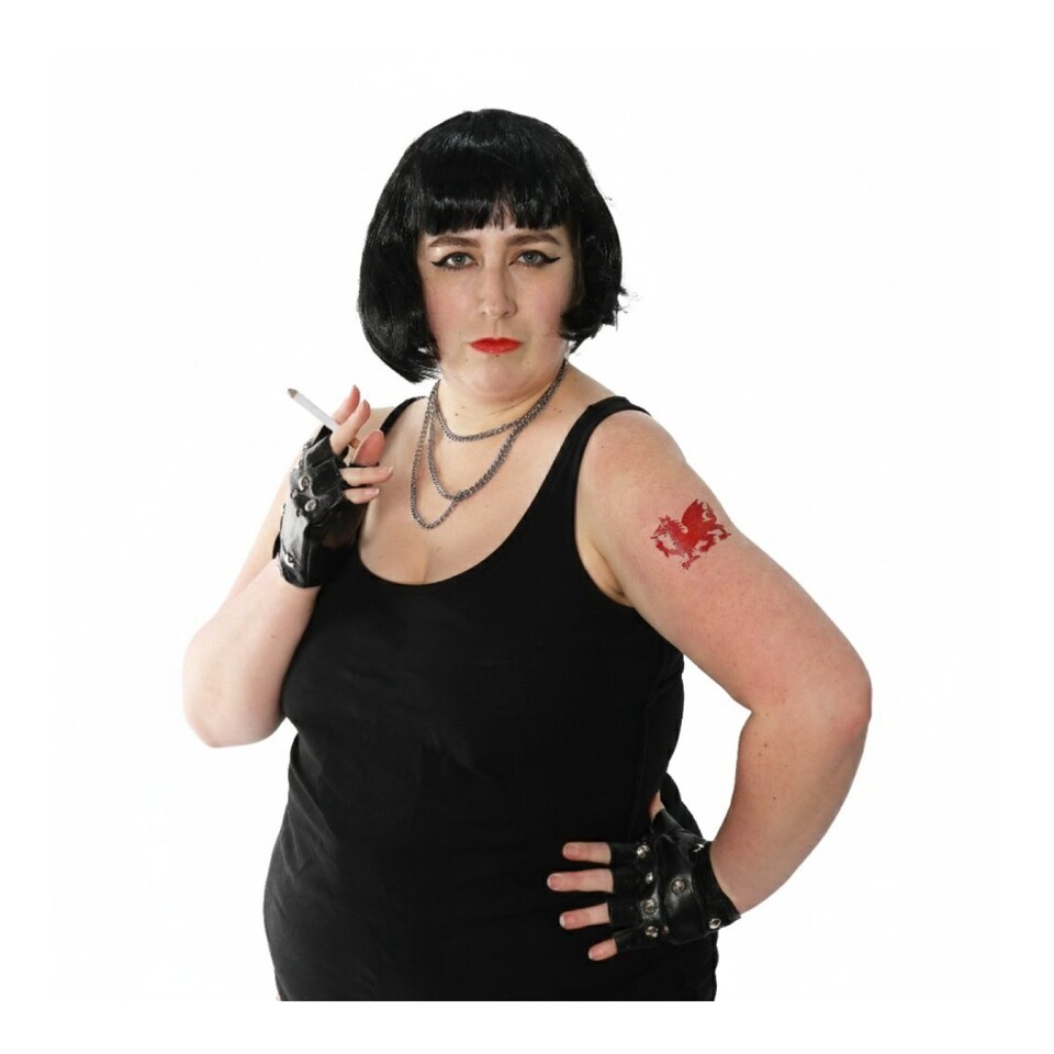 image 1 of Nessa Costume - 5 Pcs - Vest, Wig, Cigs, Tattoos & Gloves | Black | XL