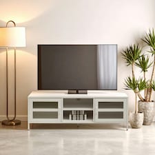 Interiors by Premier Two Door White Media Unit, Durable Construction Of TV Stand, Sleek Industrial Design Modern TV Cabinet White