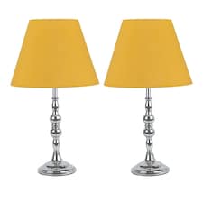 Set of 2 Chrome Table Lamps with Decorative Stem and Ochre Shades Chrome | Red