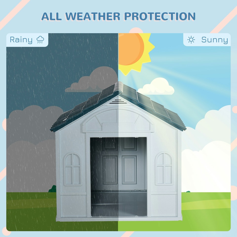 image 1 of PawHut Weather-Resistant Dog House, Puppy Shelter for Large Dogs - Blue