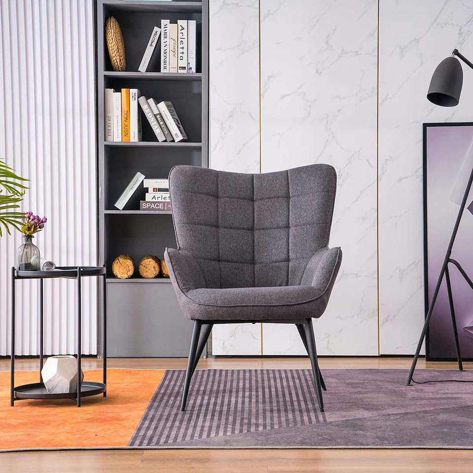 image 1 of Vera Fabric Occasional Living Room Modern Accent Chair with Footstool (Charcoal)