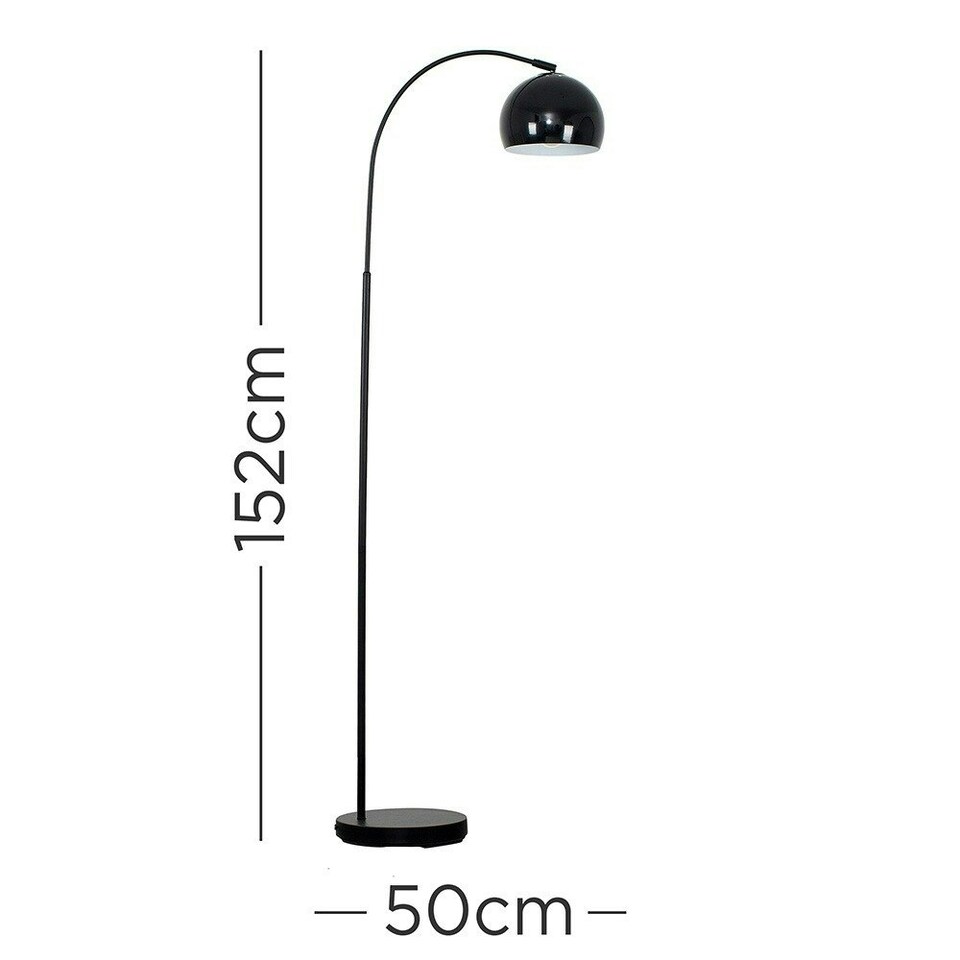 image 1 of ValueLights Curva Black Floor Lamp With Gloss Black Metal Dome Shade Black