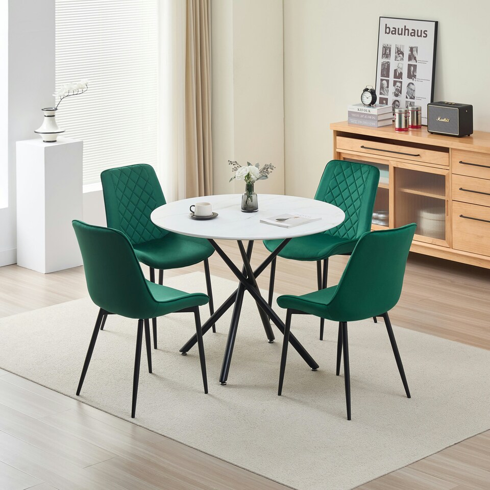 image 1 of Seattle Dining Table with 4 Amelia Velvet Chairs Blue