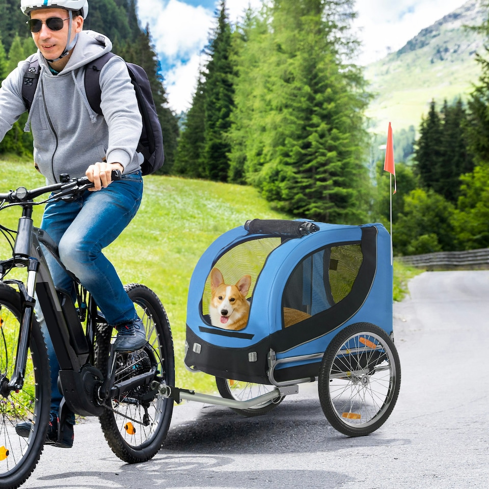 image 1 of PawHut Dog Bike Trailer Pet Cart Bike Carrier Travel with Hitch Coupler Blue