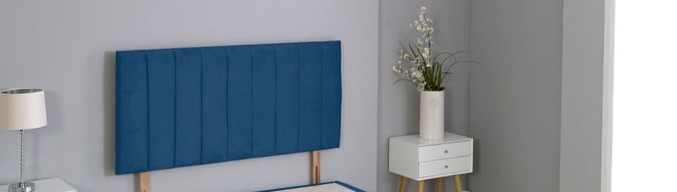 image 1 of Blue Plush Velvet 9 Panel Headboard | Blue | 4FT6 Double 20"inch Headboard