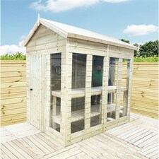 16 x 5 Pressure Treated Tongue And Groove Apex Summerhouse - Potting Shed - Bench + Safety Toughened Glass + RIM Lock with Key (16' x 5') / (16ft x 5ft)