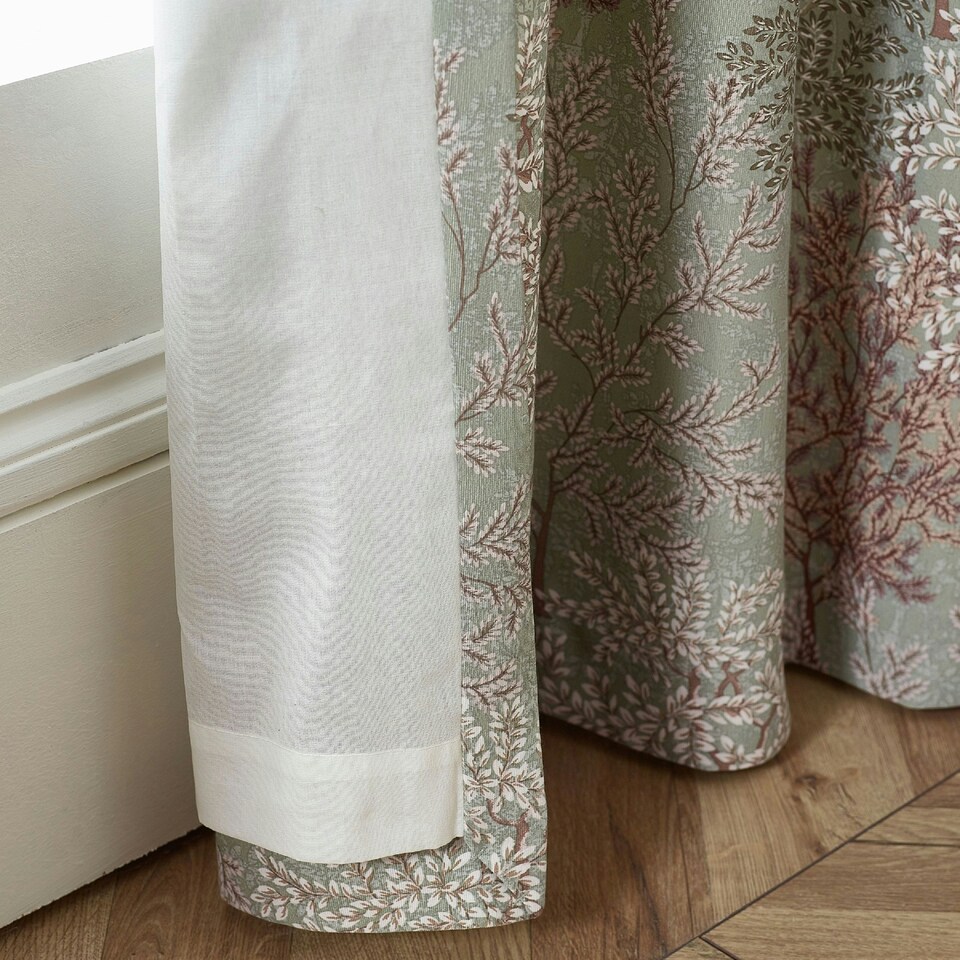 image 1 of Catherine Lansfield Woodland Trees 46x72 Inch Lined Pencil Pleat Curtains Green | Gold | Champagne Gold