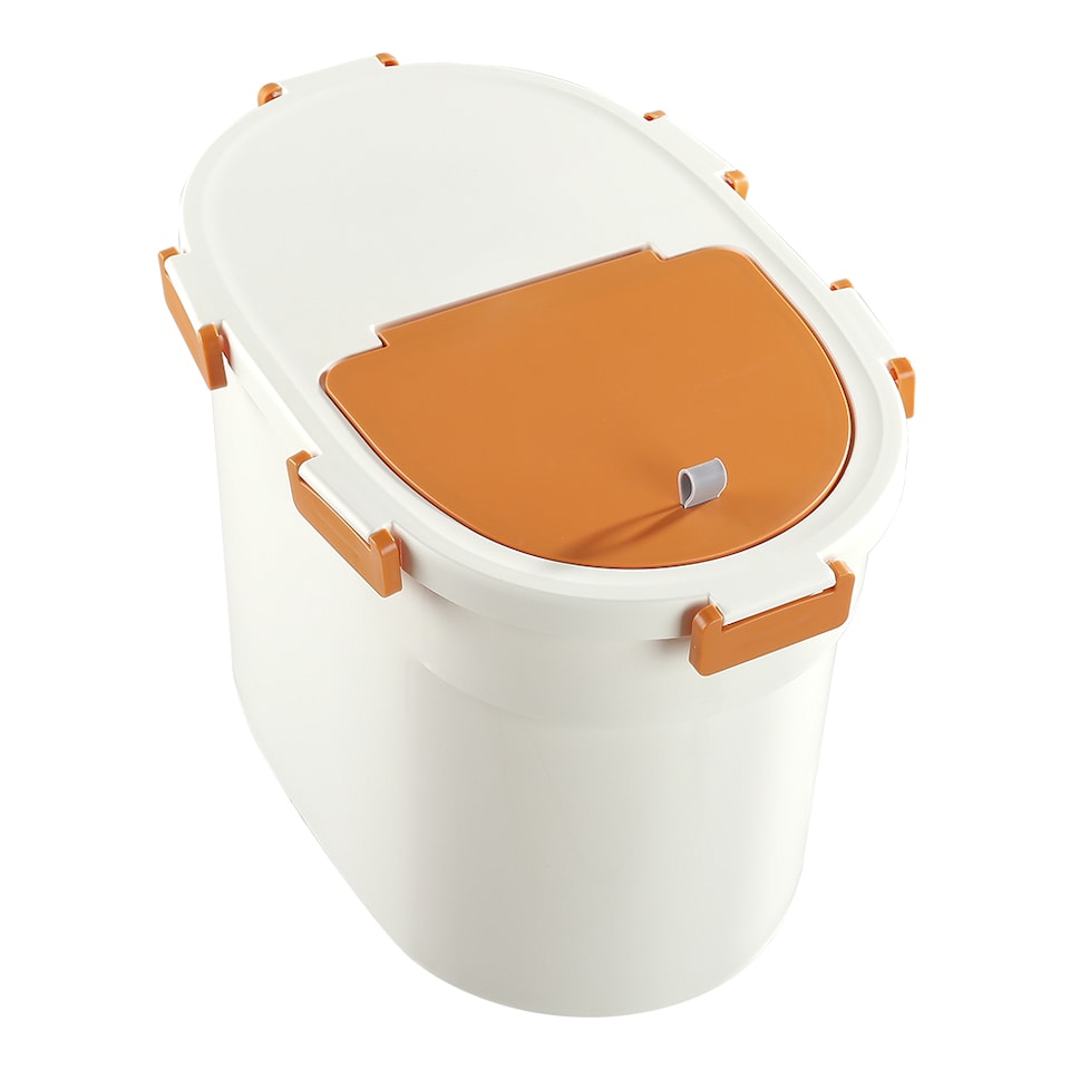 image 1 of Living and Home Airtight Pet Food Storage Container with Flip-Up Lid & Wheels | White | Orange | L