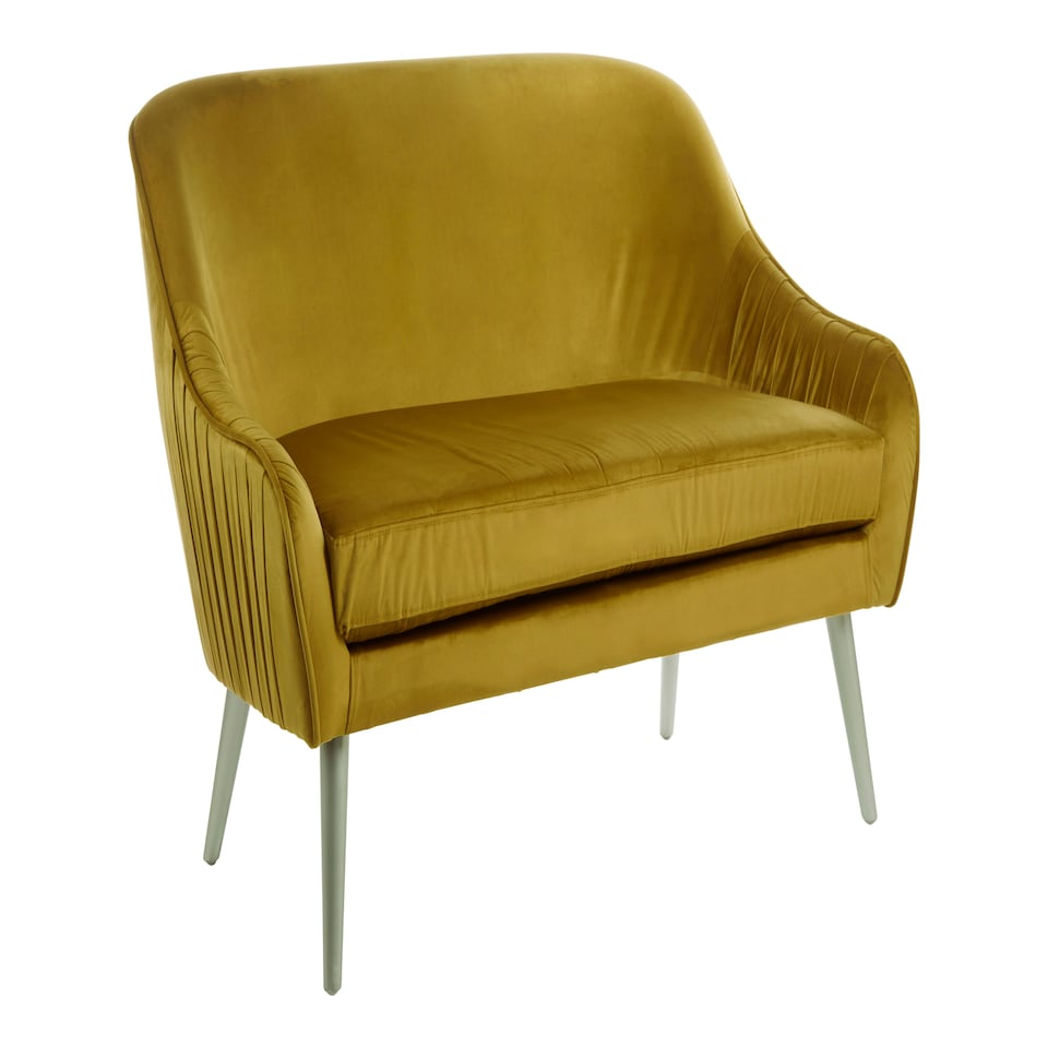 image 1 of Interiors by Premier Mustard Velvet Sofa with Silver Wood Legs, Easy to Maintain Mustard Corner Sofa, Stain-Resistant Dinner Sofa