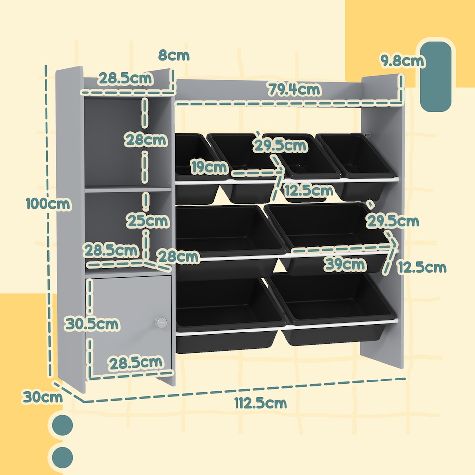 image 1 of AIYAPLAY Toy Storage Unit with 8 Removable Bins, Storage Shelves, Cabinet