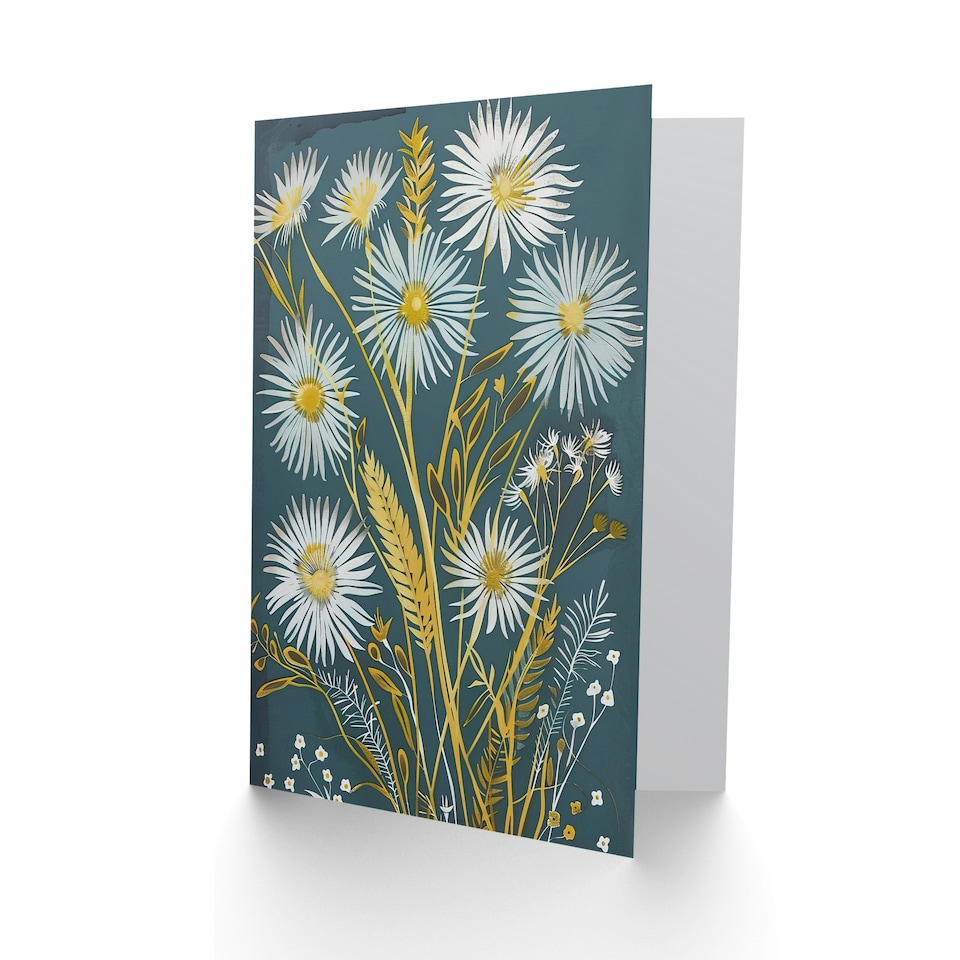 image 1 of Aster Wildflowers Floral Wheat Harvest Woman Her Birthday Card