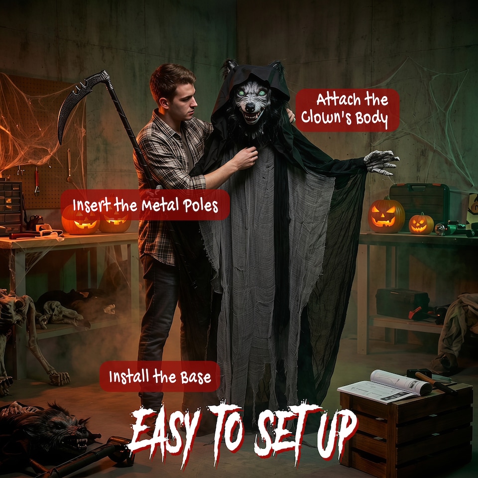 image 1 of HOMCOM Halloween Standing Werewolf Animated Decoration with Light-Up Eyes