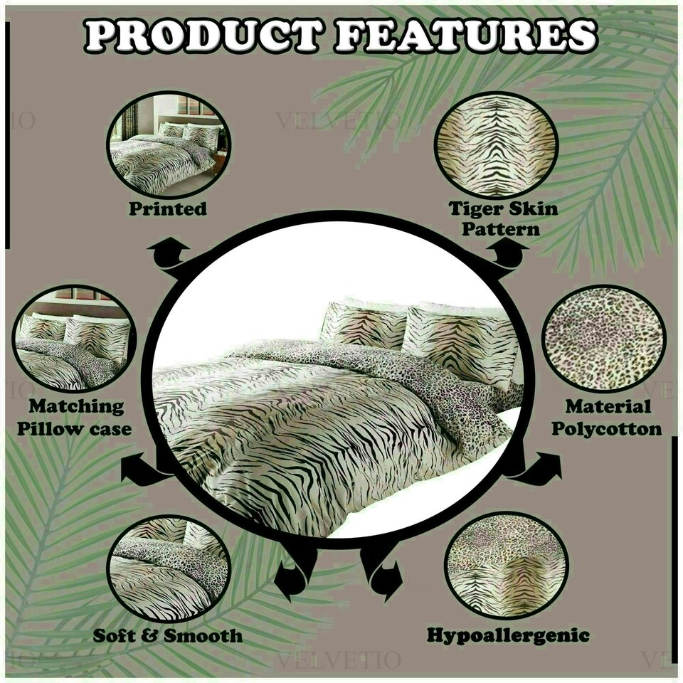 image 1 of Tiger Skin Printed Duvet Cover Set Reversible Polycotton Beddings Brown | Double