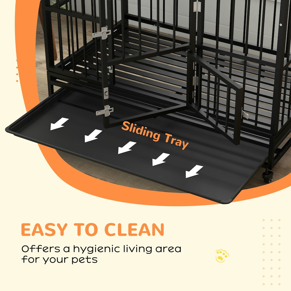 image 1 of PawHut 48" Heavy Duty Dog Crate on Wheels w/ Removable Tray, Openable Top