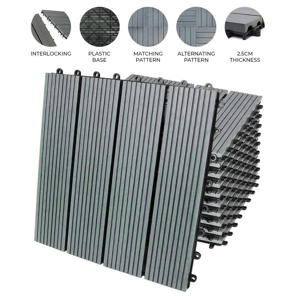 image 1 of 66 x WPC Decking Floor Tiles 30x30cm - Grey