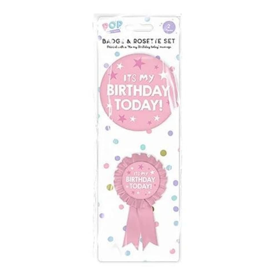 Pastel Pink Happy Birthday Party Badge Set - Pack of 2