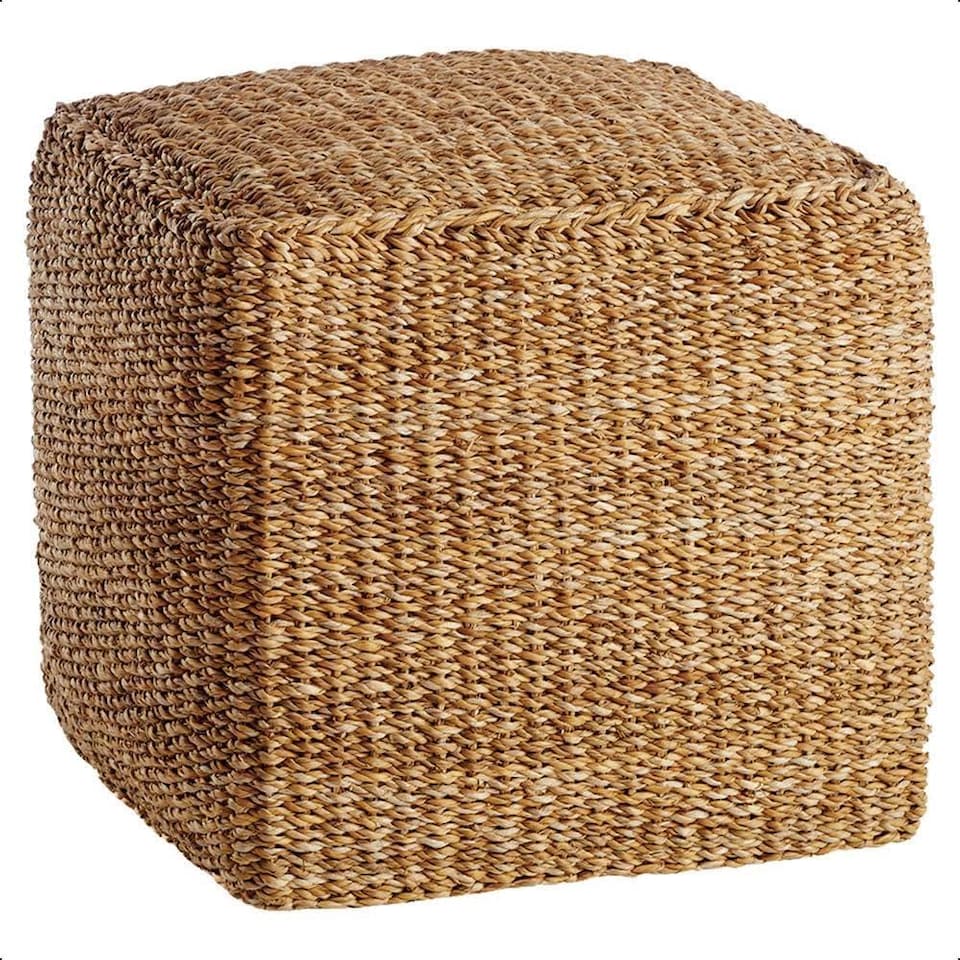 image 1 of Square Natural Jute Pouffe Ottoman Footstool